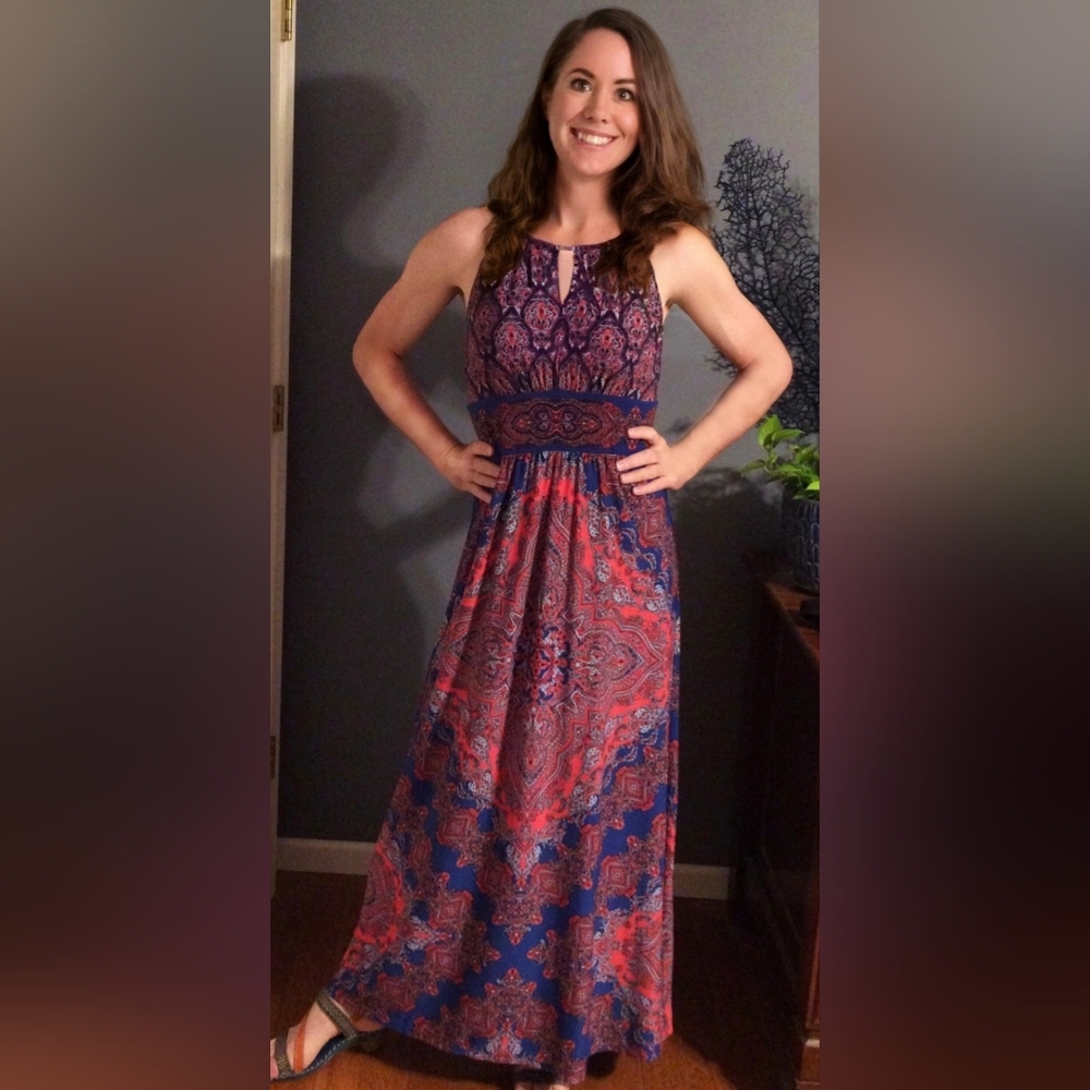💋LONDON Elegant Paisley Maxi Dress - Blue and Pink💋